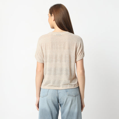 Regular Fit Solid Round Neck Regular Length Top