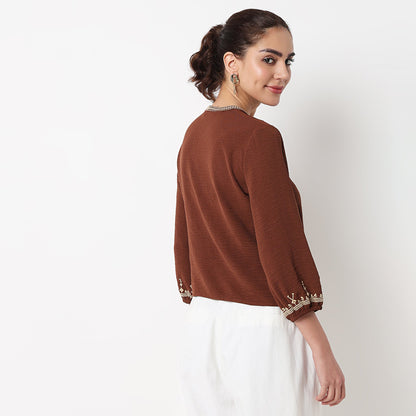 Embroidered Round Neck Top