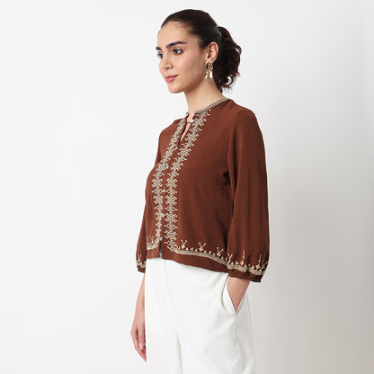 Embroidered Round Neck Top