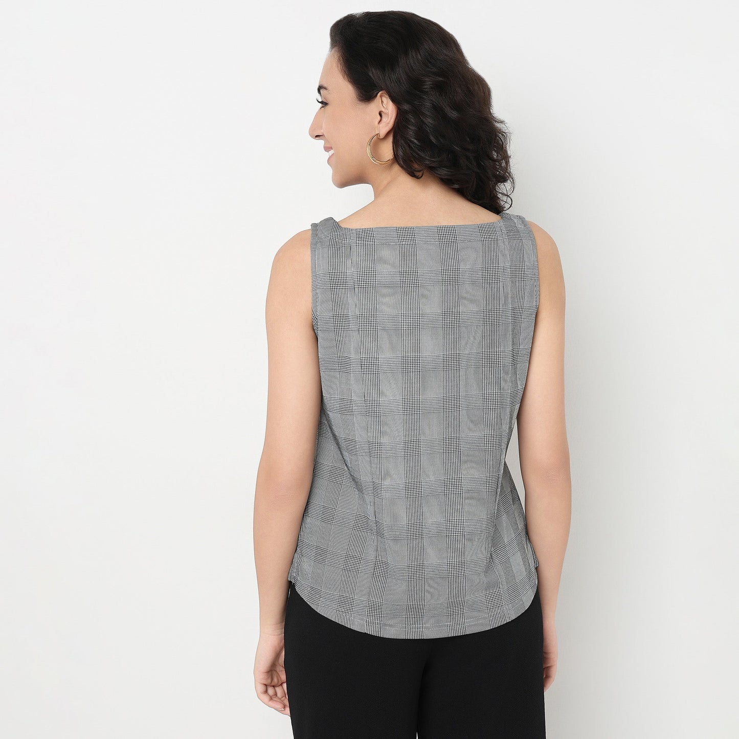 Order Now Women Checkered Square Neck Straight Slim Fit Western Wear Top by Style Union