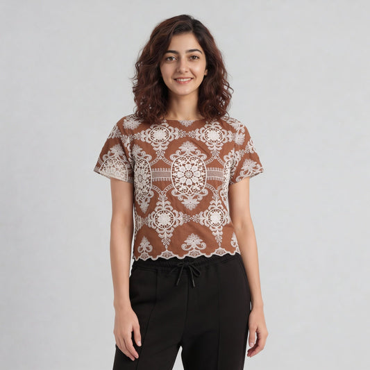Embroidered Short Sleeve Top