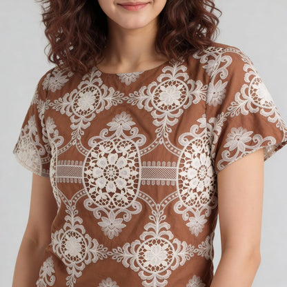 Embroidered Short Sleeve Top