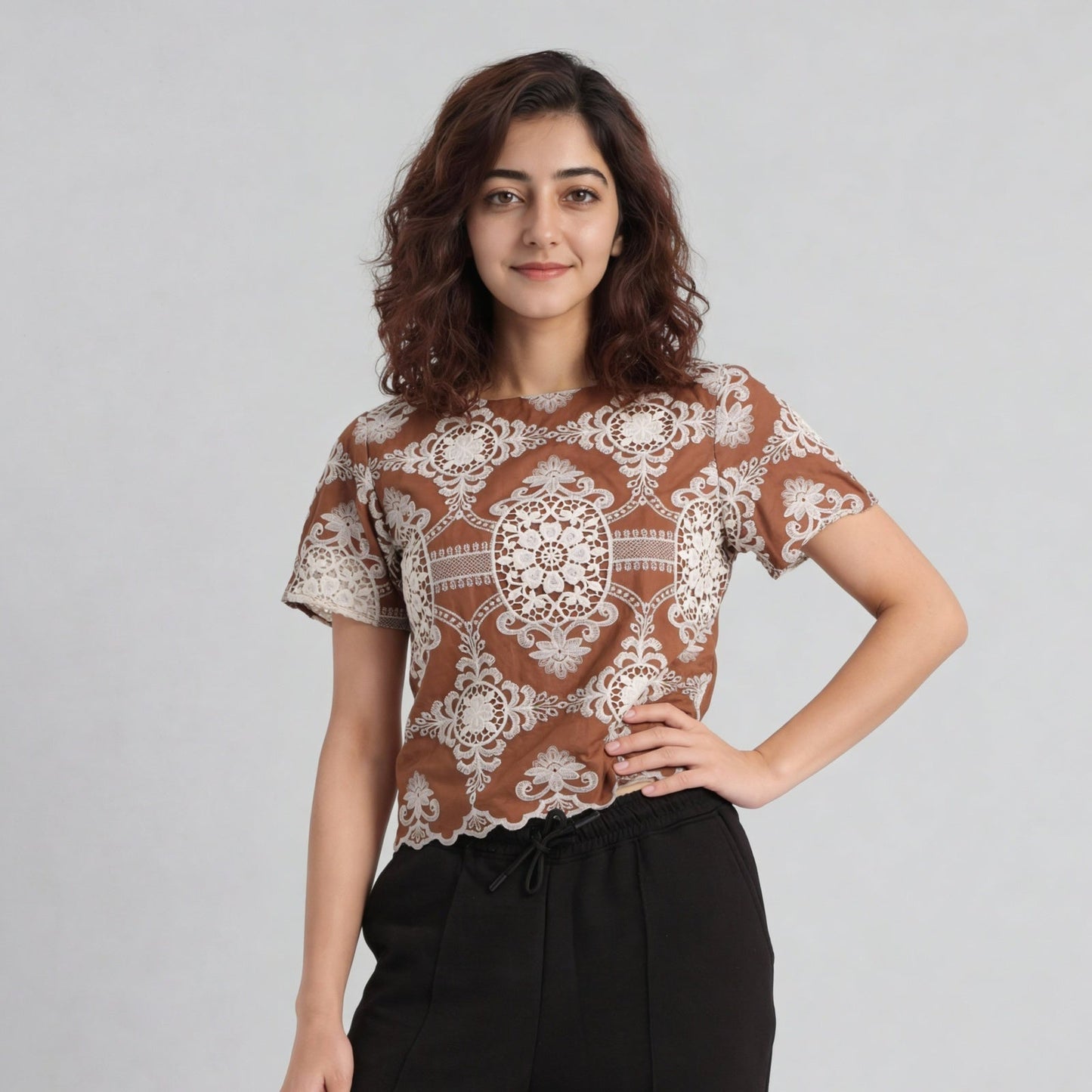 Embroidered Short Sleeve Top