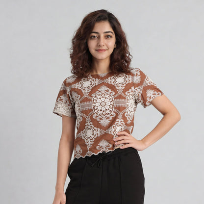 Embroidered Short Sleeve Top