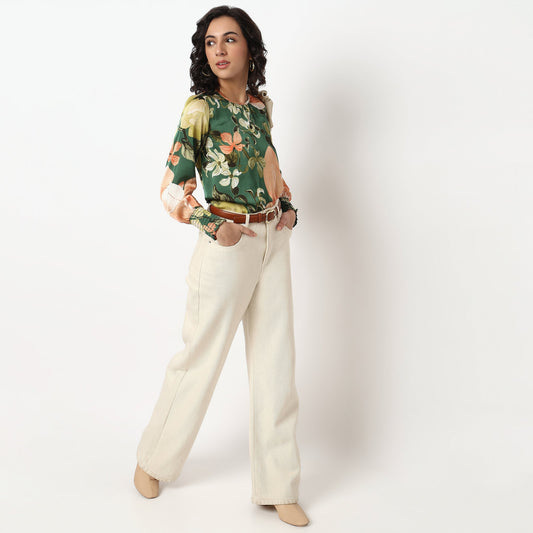 Buy Women Regular Fit Floral Full Sleeve Top  - Style Union