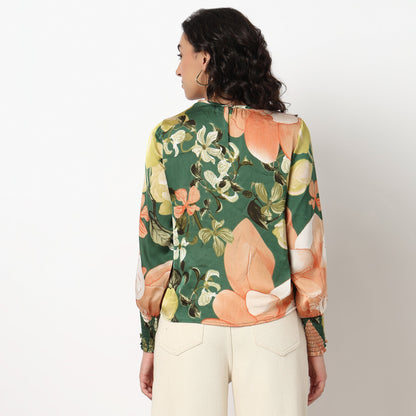 Buy Women Regular Fit Floral Full Sleeve Top  - Style Union