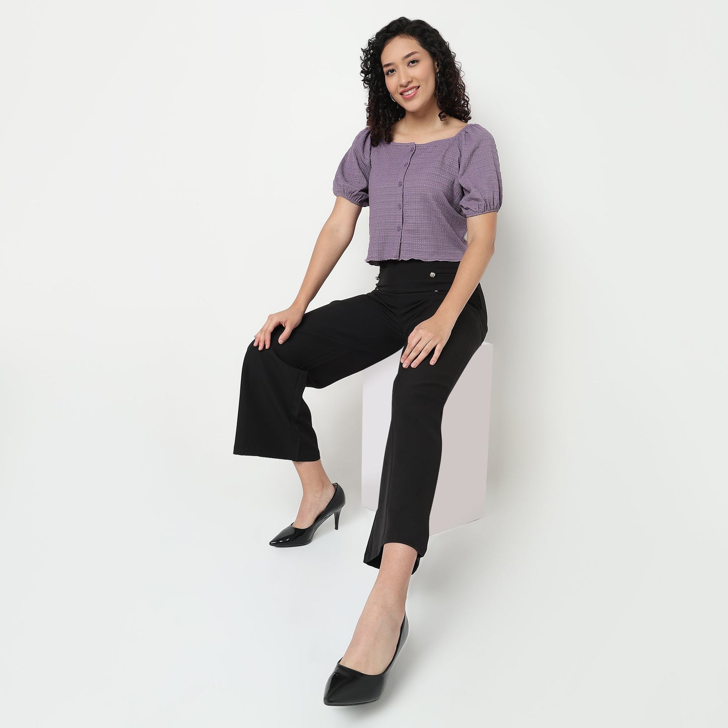 Buy Women Slim Fit Structured Puff Sleeve Top  - Style Union
