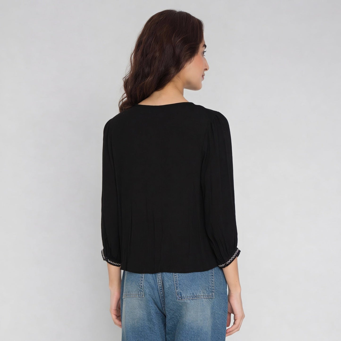 Viscose Embroidered Three-Fourth Sleeve Top