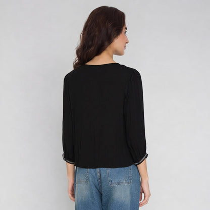Viscose Embroidered Three-Fourth Sleeve Top