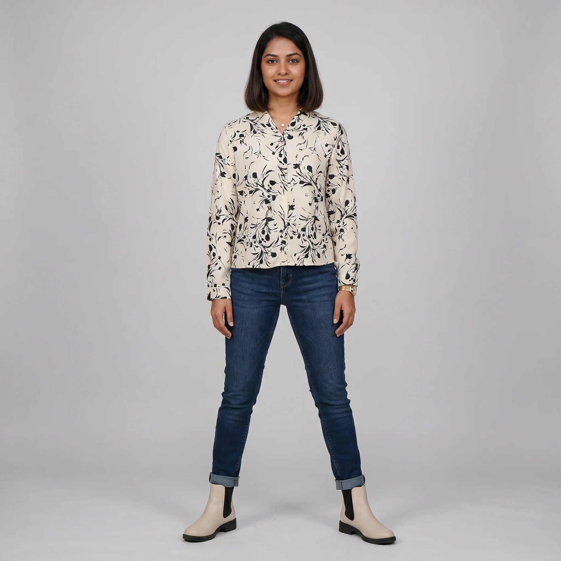 Digital Printed V-Neck Top