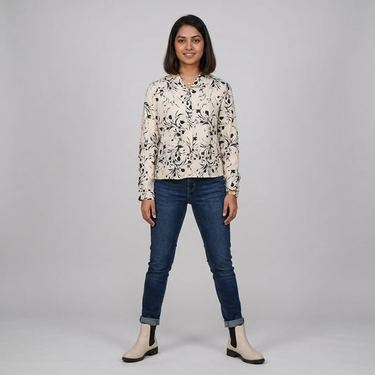 Digital Printed V-Neck Top