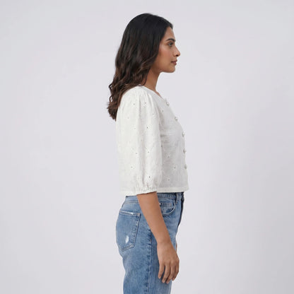 Embroidered Round Neck Top