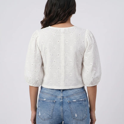 Embroidered Round Neck Top