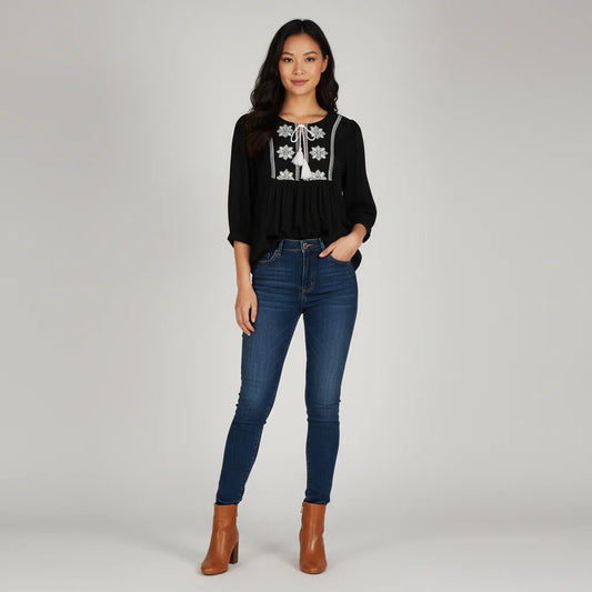 Woven Embroidered Top
