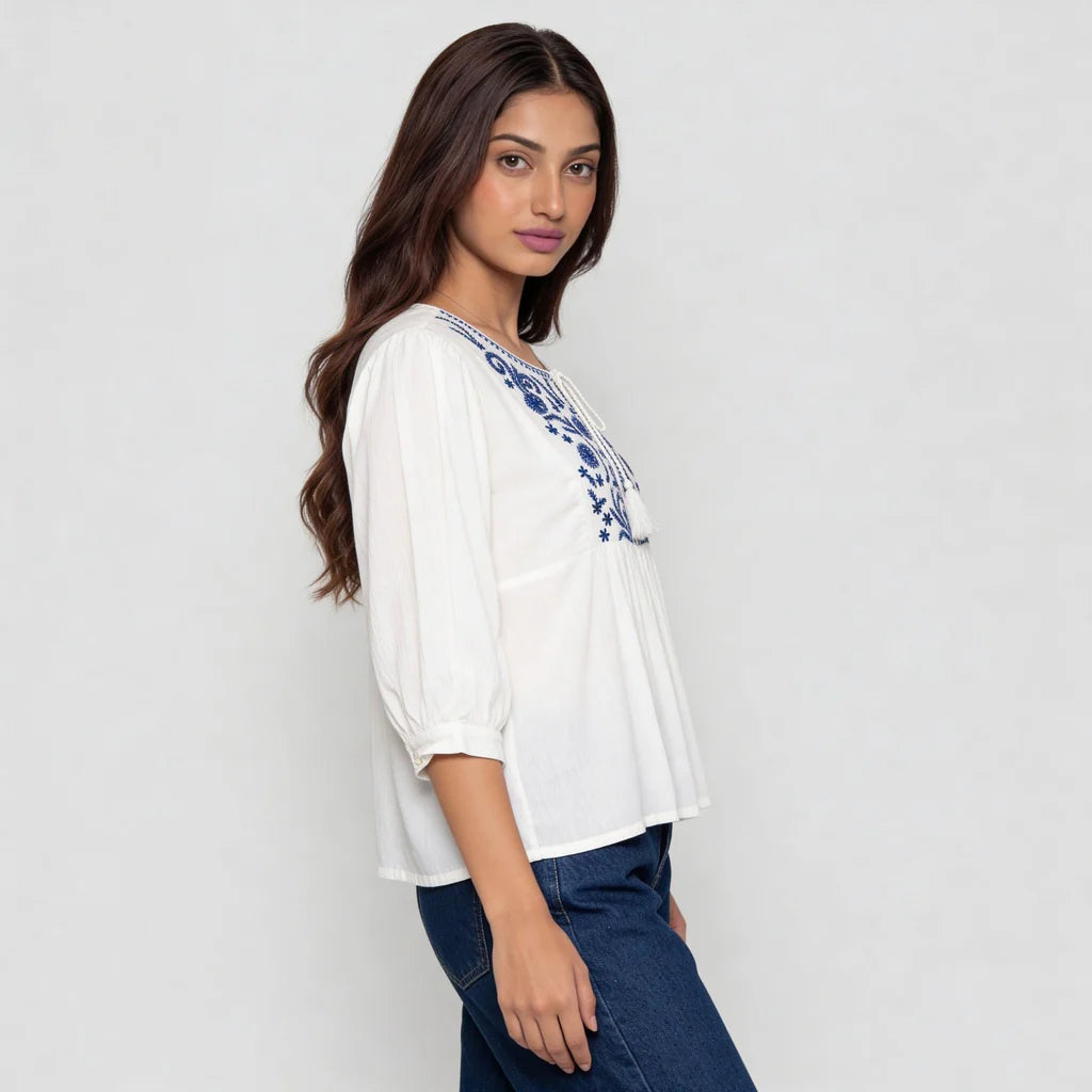 Woven Embroidered Top