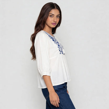 Woven Embroidered Top
