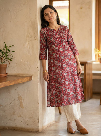 Maroon Yoke Pintuck Kurta