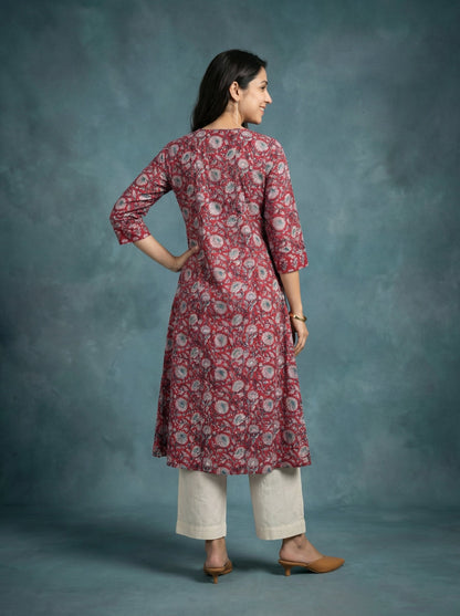 Maroon Yoke Pintuck Kurta