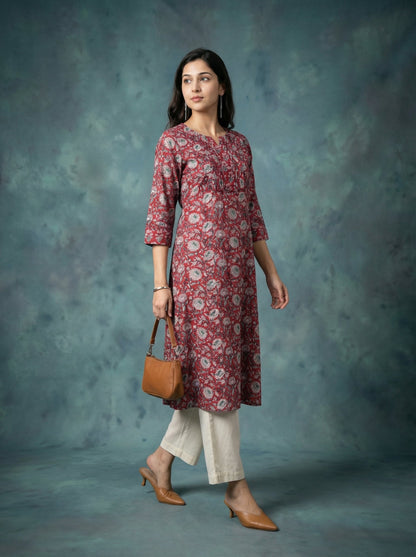 Maroon Yoke Pintuck Kurta