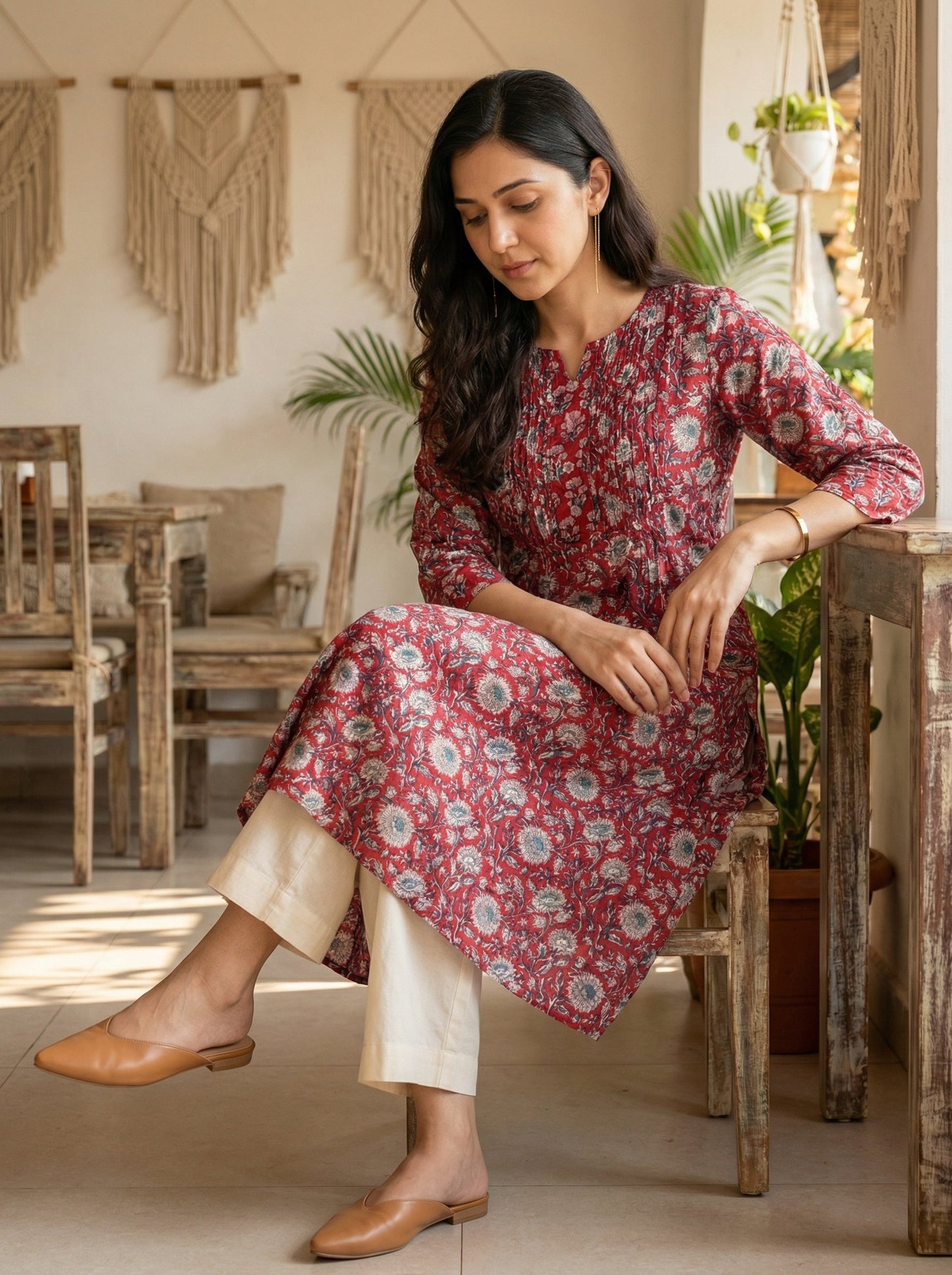 Maroon Yoke Pintuck Kurta