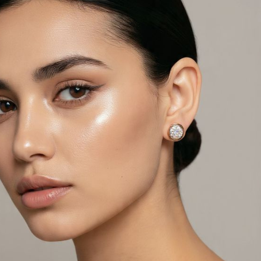 Daily wear / Office Wear Misty Rose Gold Plated Zircon Stone Stud Earrings For Girls and Women
