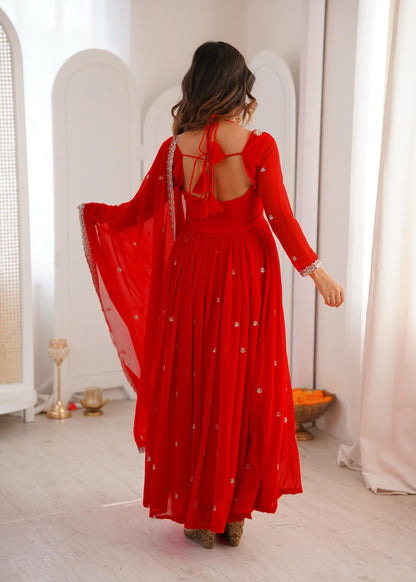 Red Embroidered Anarkali Suit Set with Dupatta