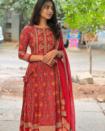 Red Maroon Voluminous Anarkali Suit Set