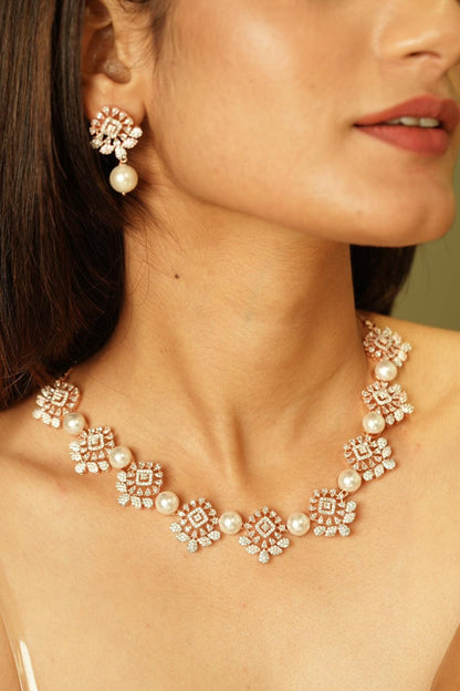 Marilyn Diamond Necklace Set with Pearls - Attrangi