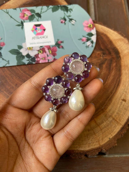Oza GemStone Floral Earrings with Pearls | GemZ