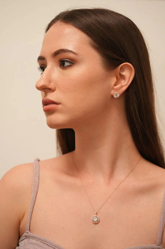 3 Carat Round Diamond Solitaire Chain with 2 Carat Earrings | Pendant Set