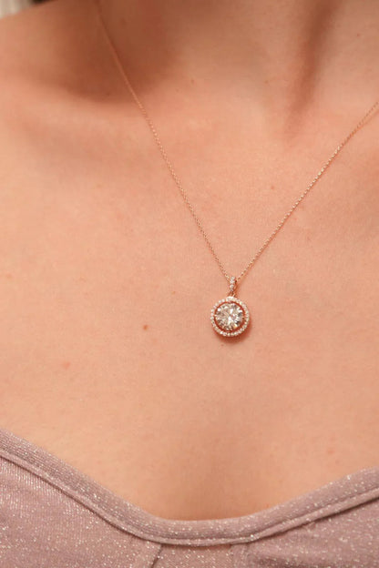 3 Carat Round Diamond Solitaire Chain with 2 Carat Earrings | Pendant Set