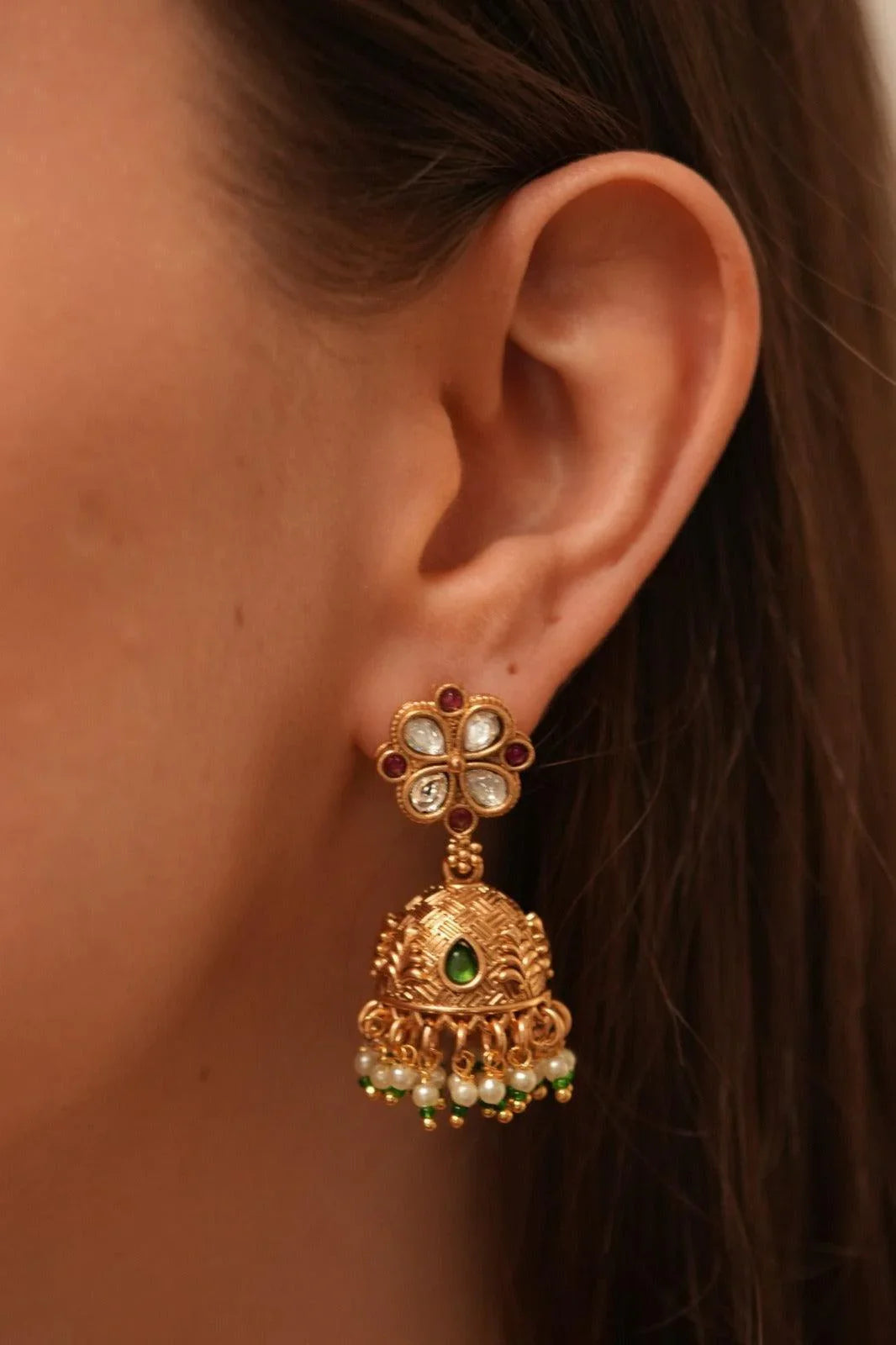 Ambika 2 Line Gold Haar with Jhumkis | Sone pe Suhaga