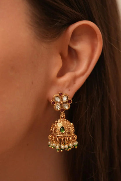 Ambika 2 Line Gold Haar with Jhumkis | Sone pe Suhaga
