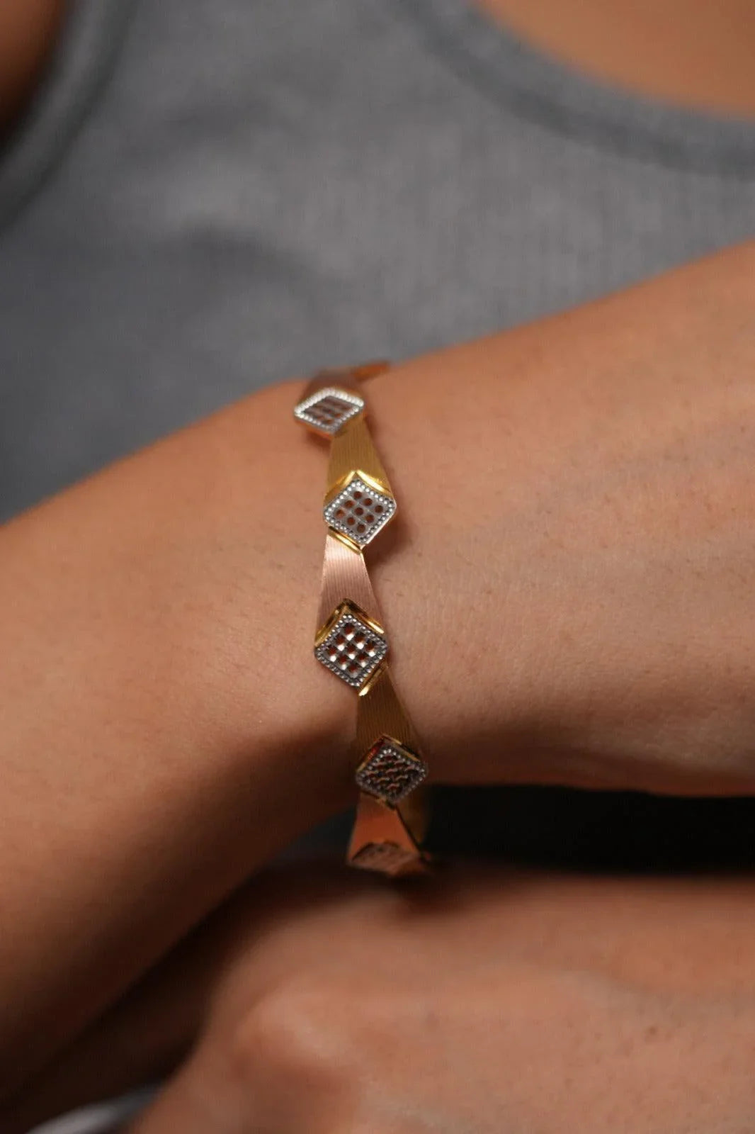 Lalita Gold Rose & Silver Polish Bangle Set / CNC Gold Plated Bangles