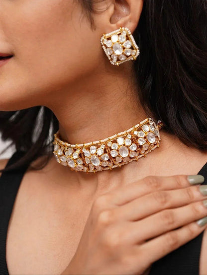 Mythili Pearl And Moissanite Choker | Gold Polish