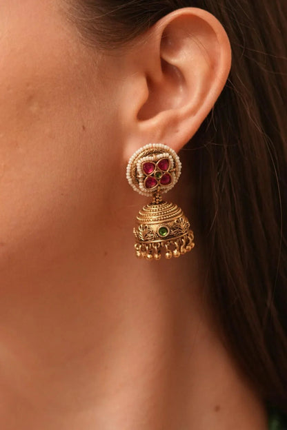 Rudrani Multi layered Haar with Gold Jhumkis | Sone pe Suhaga