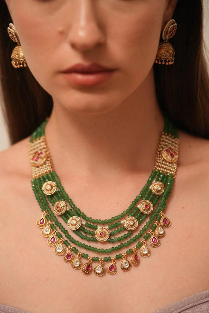 Rudrani Multi layered Haar with Gold Jhumkis | Sone pe Suhaga