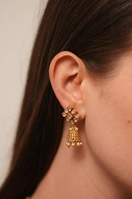 Meera Single Line Necklace with Small Jhumkis | Sone pe Suhaga Collection