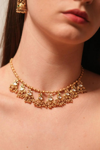 Ambika Single Line Gold Necklace Set | Sone pe Suhaga Collection