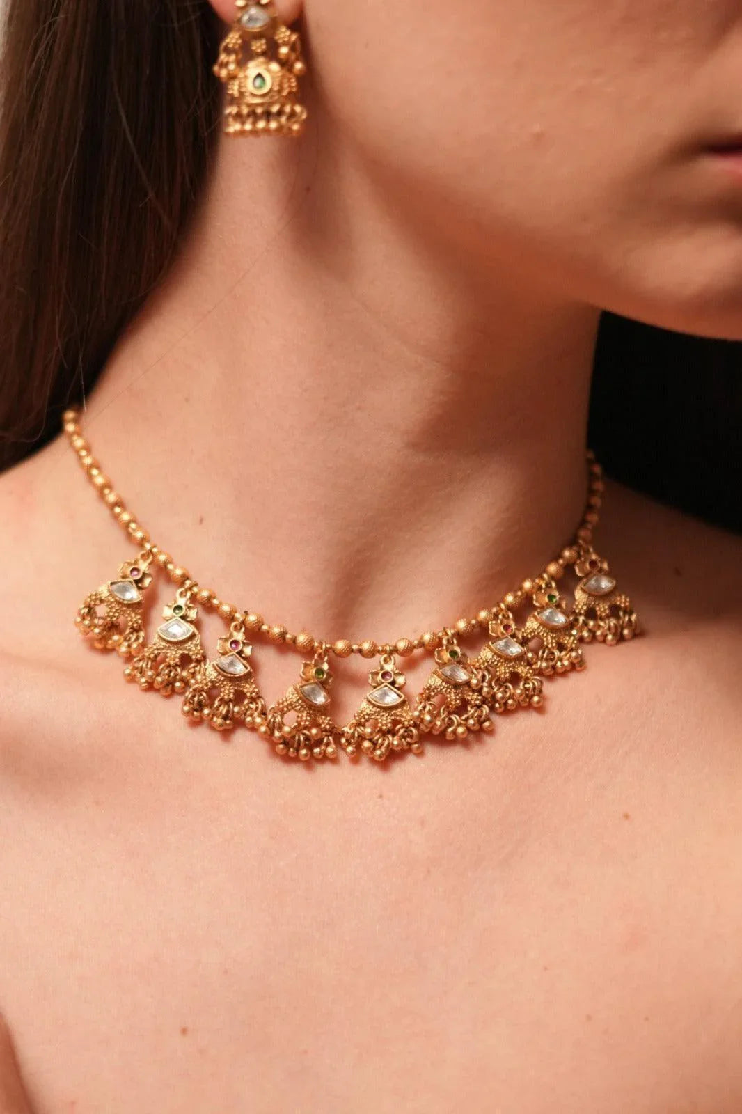 Ambika Single Line Gold Necklace Set | Sone pe Suhaga Collection
