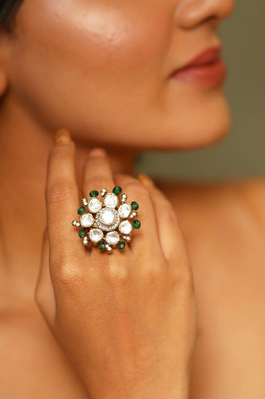 Moissanite Rasika Indian Polki Ring | Adjustable
