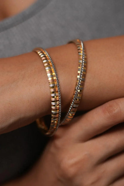Pareeta Tri Polish Bangle Set  | CNC Gold Plated