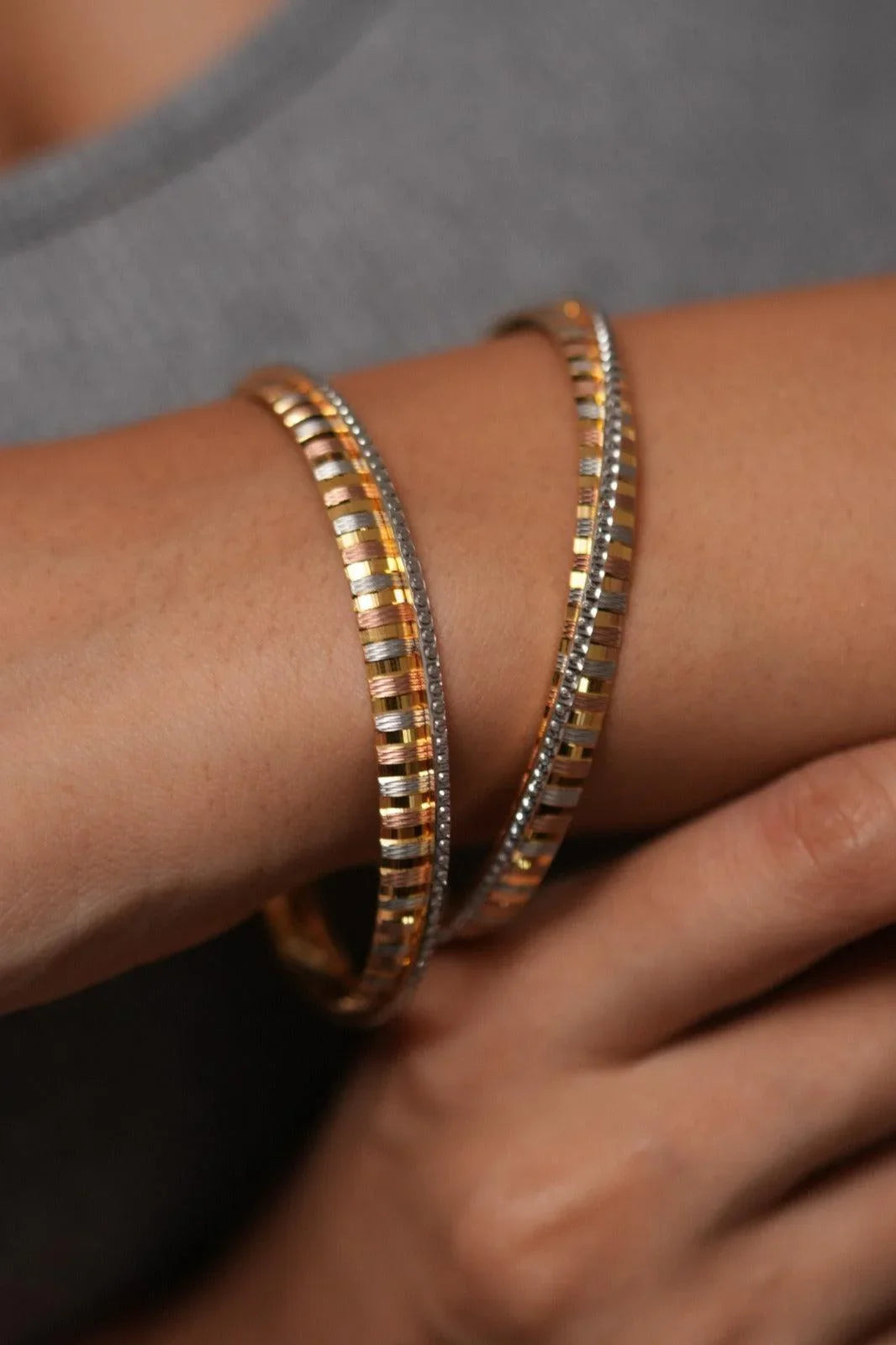 Pareeta Tri Polish Bangle Set  | CNC Gold Plated