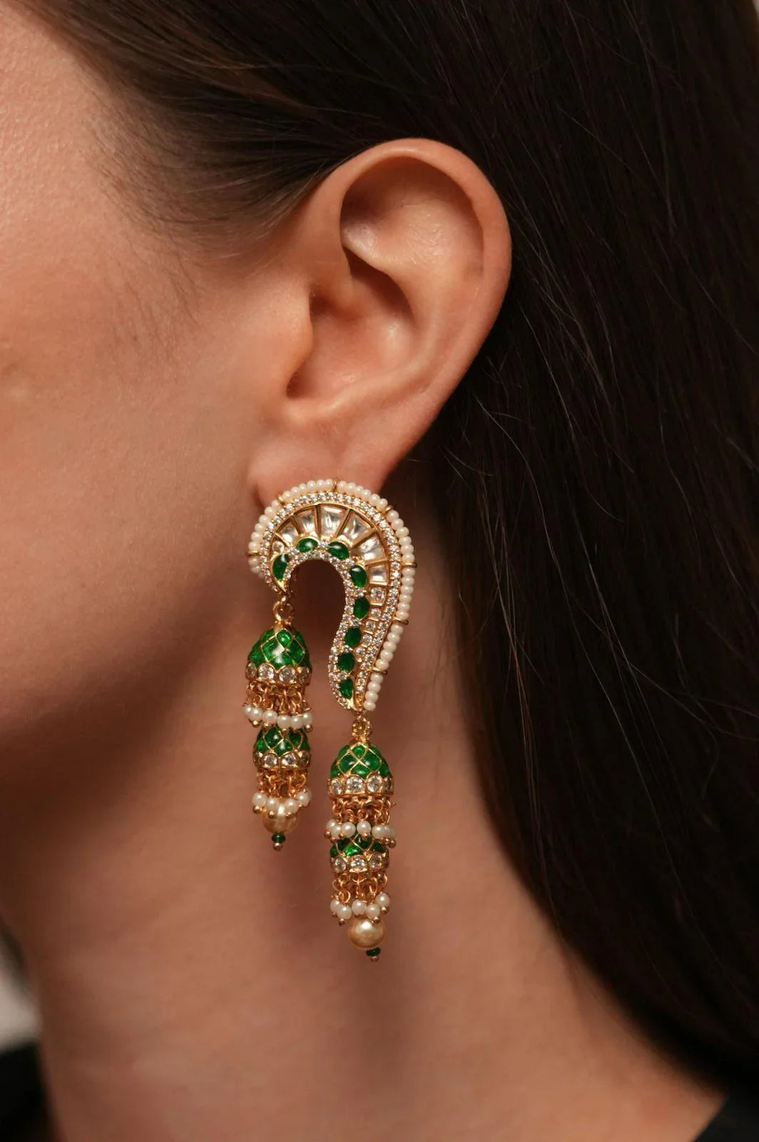 Shambhavi Double Jhumka Indian Polki Earring | Meenakari