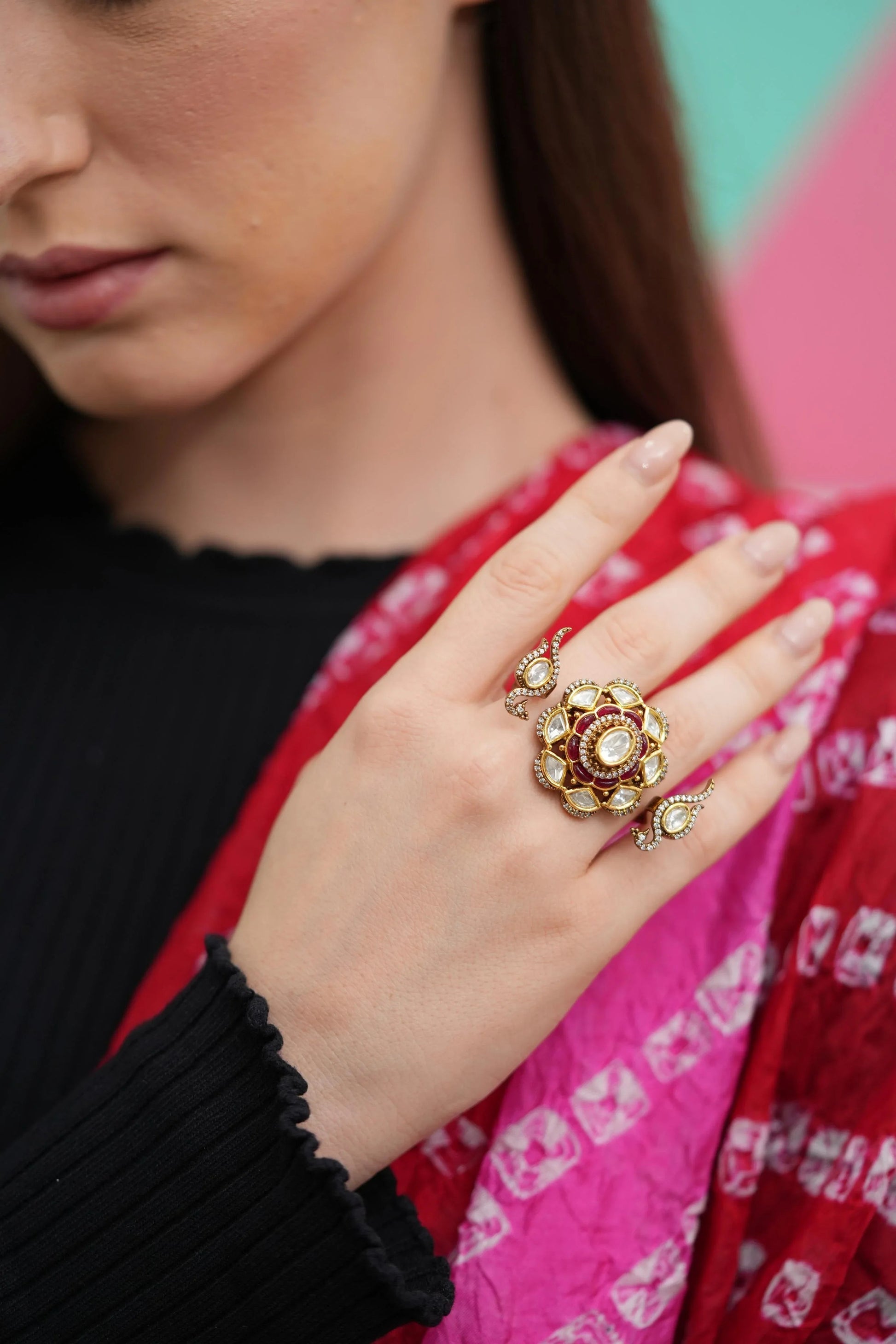 Shambhavi Morni Dramatic Polki Ring