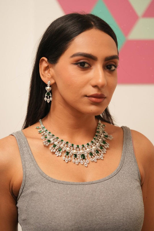 Twesha Diamond Pearl & Emerald Elaborate Set