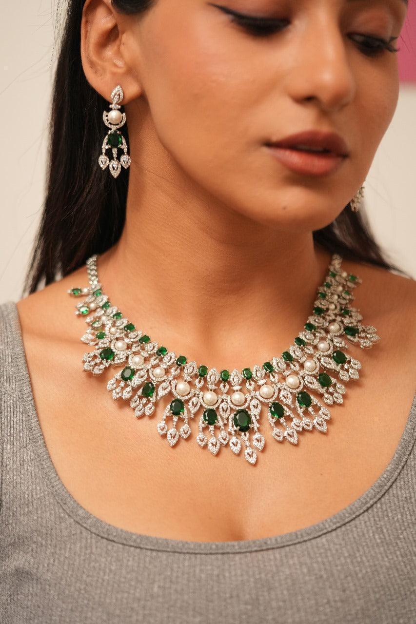 Twesha Diamond Pearl & Emerald Elaborate Set