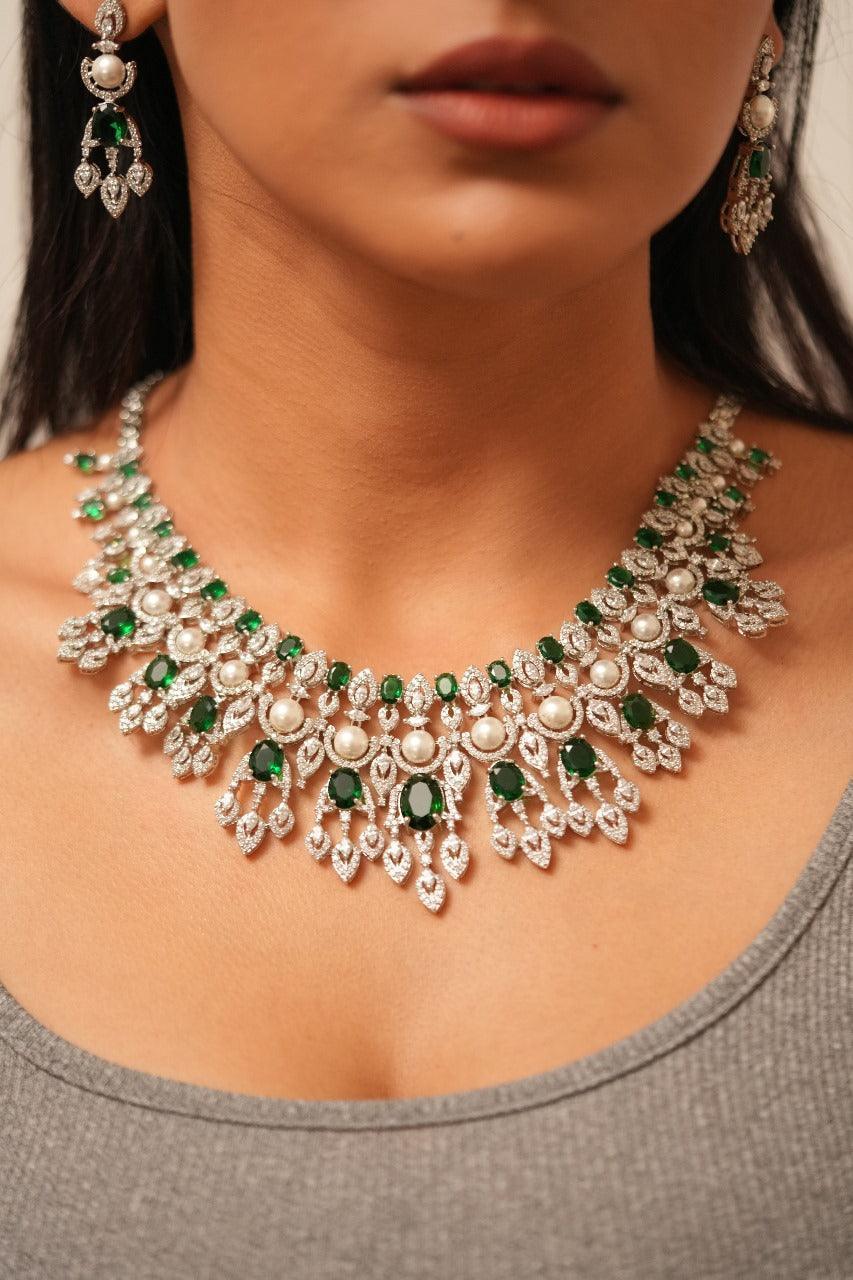 Twesha Diamond Pearl & Emerald Elaborate Set