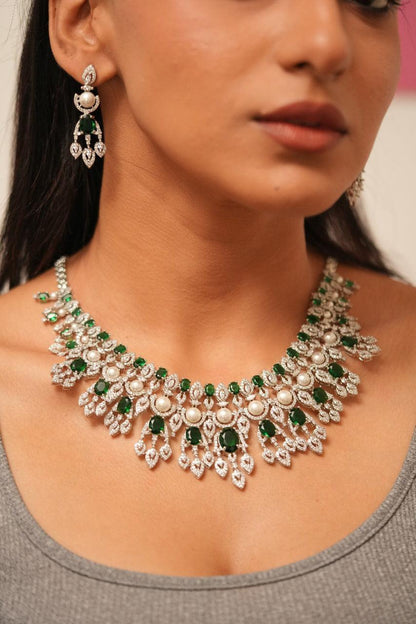 Twesha Diamond Pearl & Emerald Elaborate Set