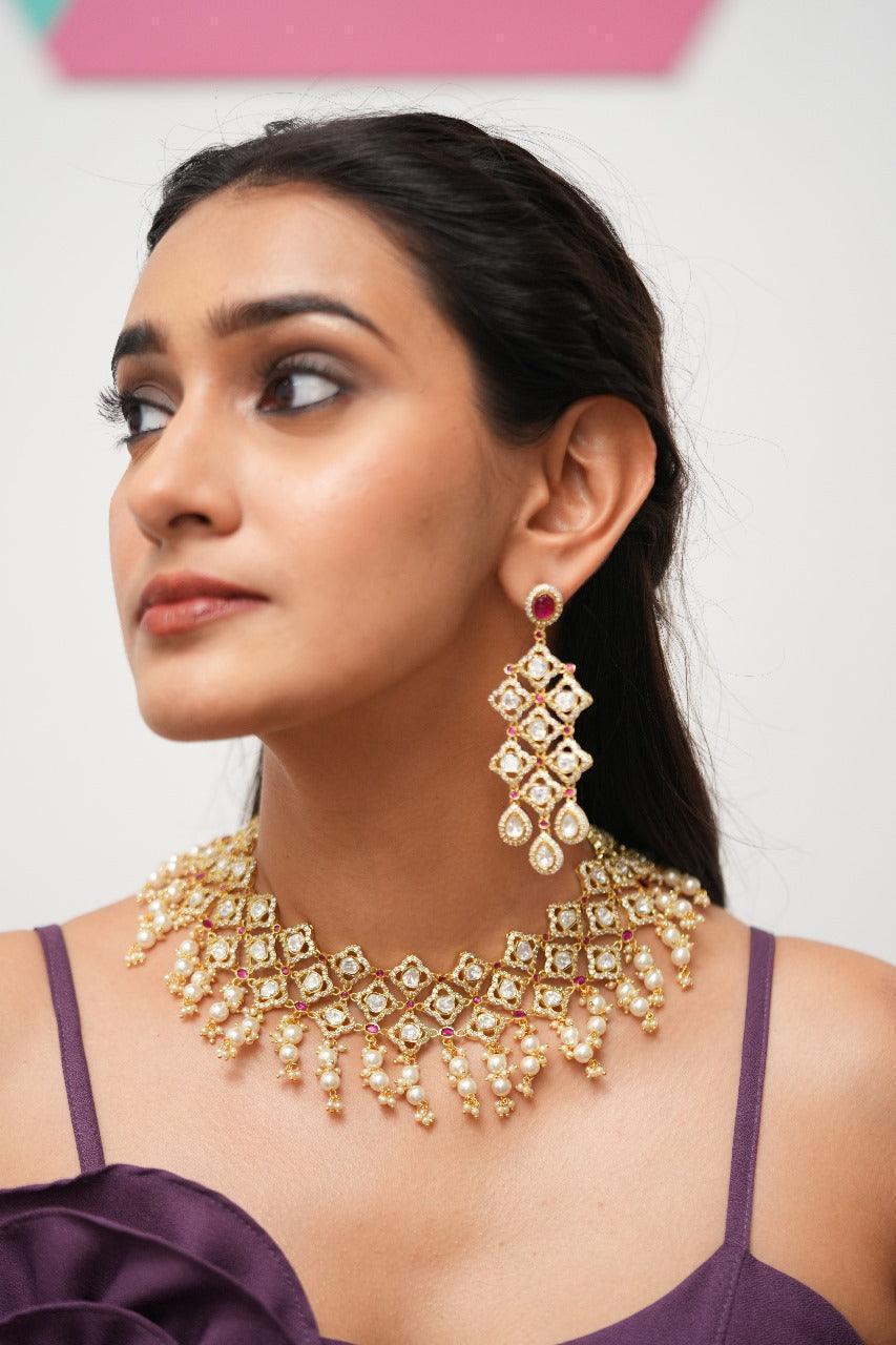 Rupa Moissanite Gold Polki Heavy Necklace | Choker Set